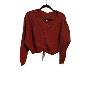 Star Sky Rust Orange Cropped V-Neck Sweater - Drawstring Detail - Size Small